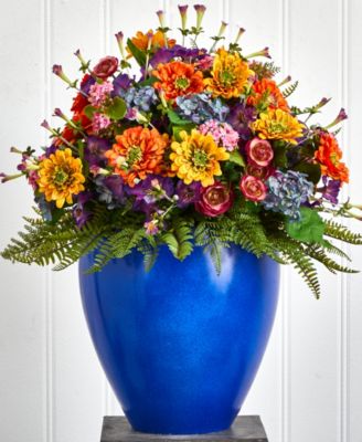 Giant Mixed Floral Artificial Arrangement in Blue Vase
