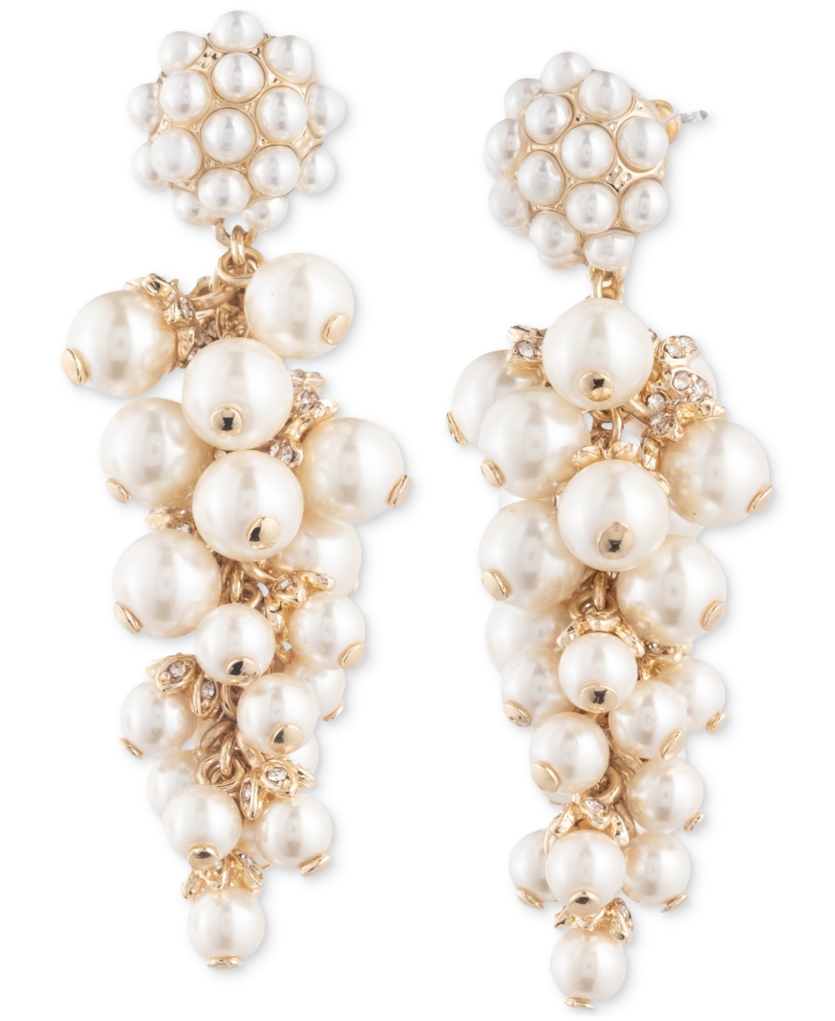 MARCHESA GOLD-TONE IMITATION PEARL LARGE CLUSTER LINEAR DROP EARRINGS