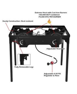 Double Burner Gas Propane Cooker Outdoor Camping Picnic  BBQ Grill