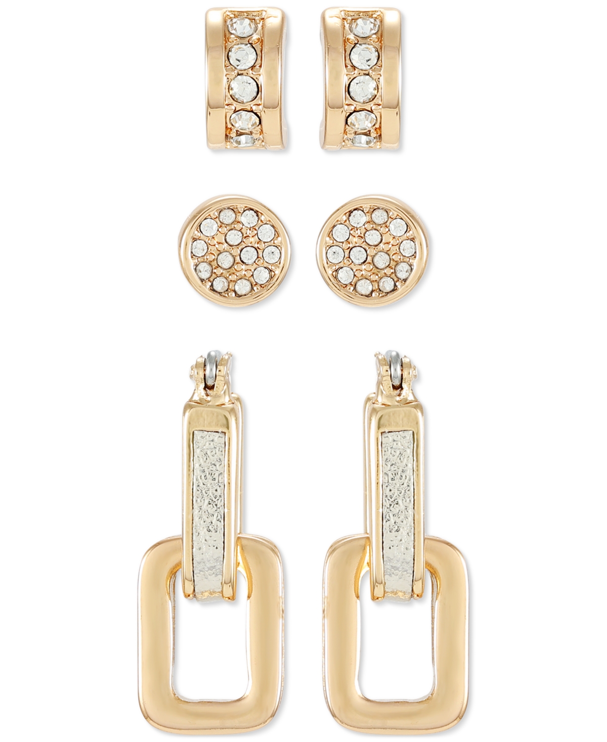 Guess Gold-tone 3-pc. Set Crystal Earrings In Gold  Champagne Trio Earring Set