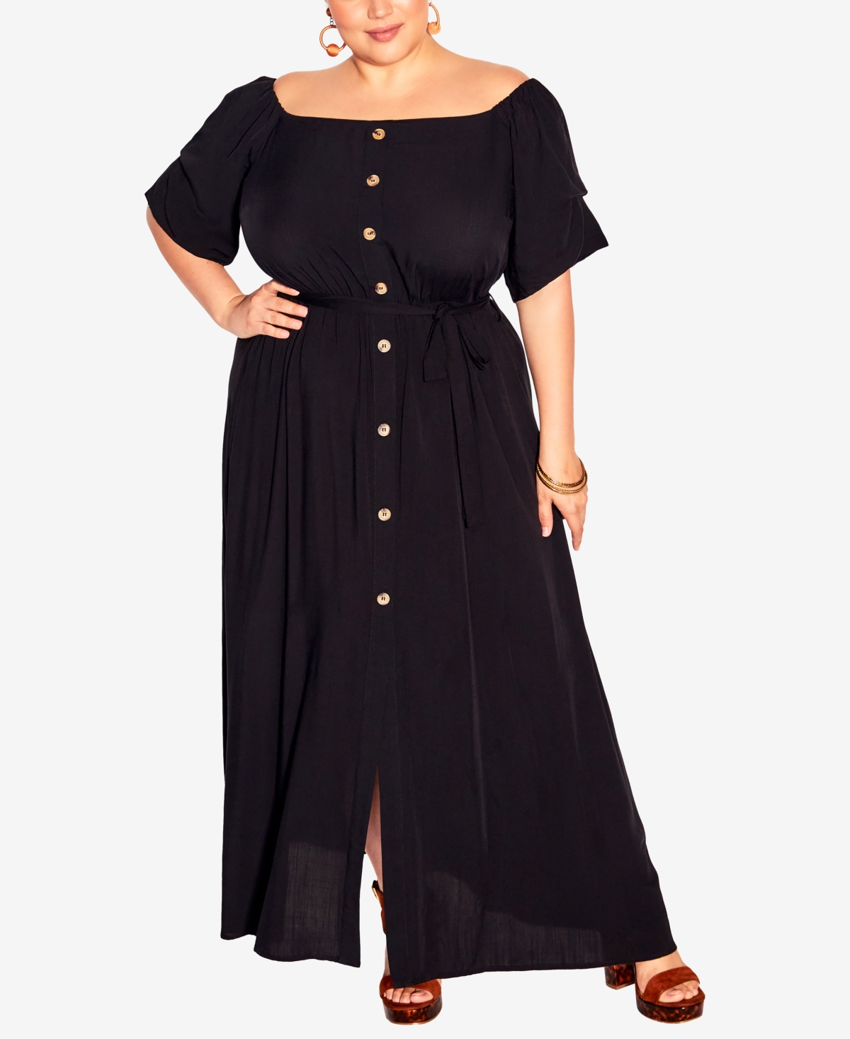 CITY CHIC TRENDY PLUS SIZE TROPICAL TIE MAXI DRESS