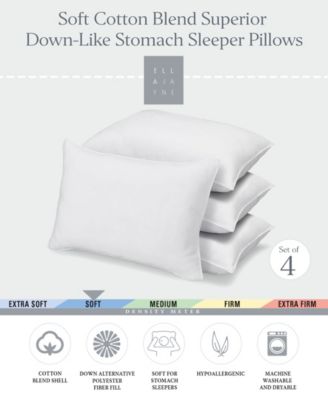 Superior Cotton Blend Shell Soft Density Stomach Sleeper Down Alternative 4-Pack Pillows, Standard
