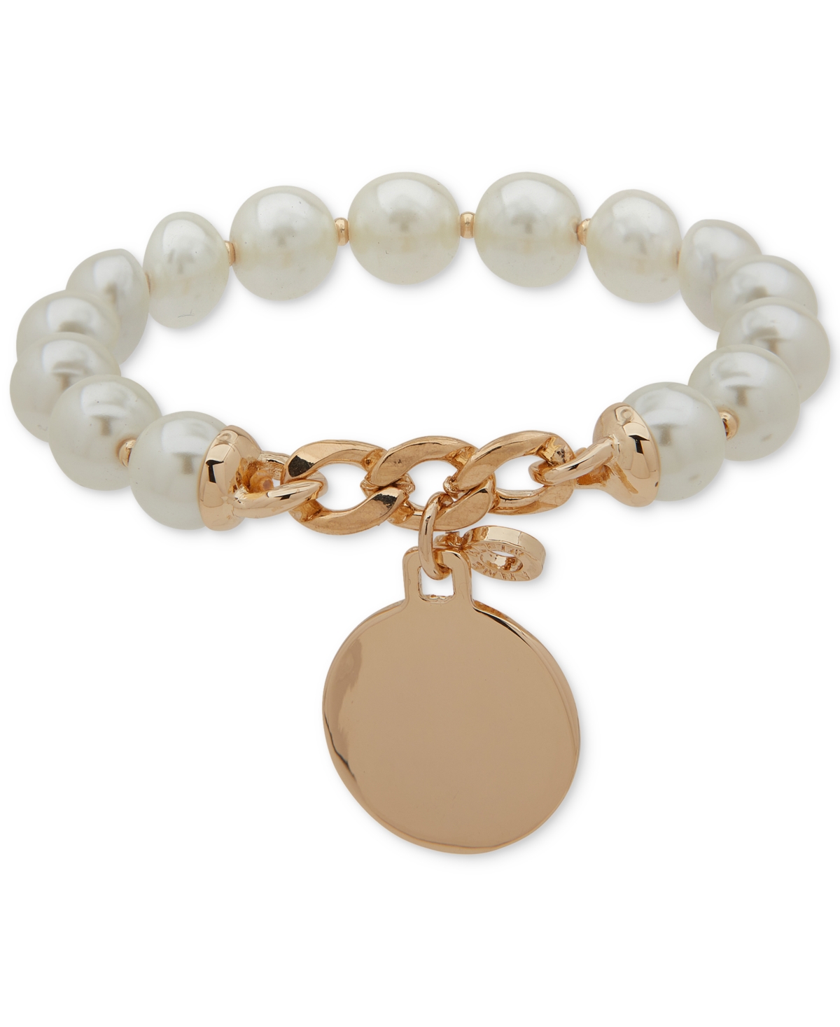 Anne Klein Gold-tone Imitation-pearl Stretch Charm Bracelet In Crystal