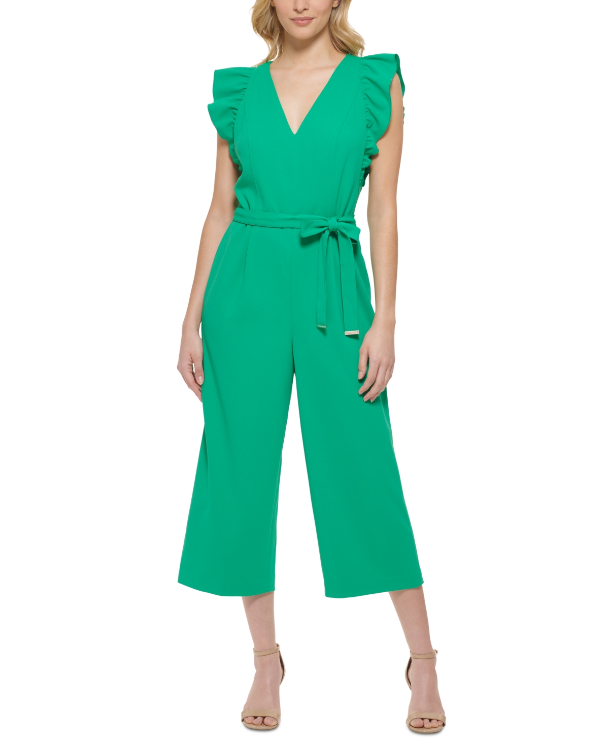 Tommy Hilfiger Petite Ruffle-sleeve Jumpsuit In Parakeet