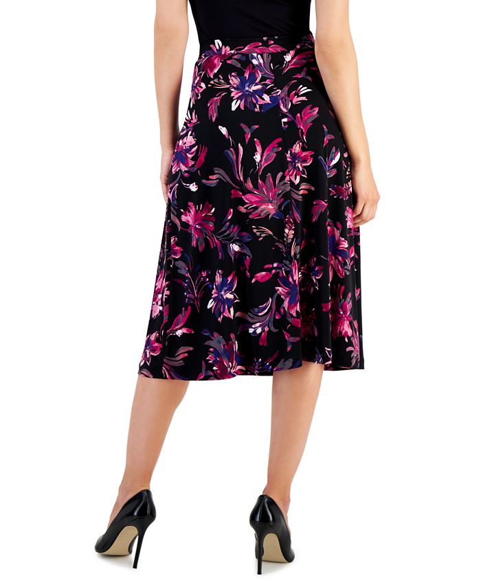 Cascade Knit Tropical Print Straight Pull-On Skirt 261627