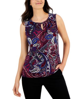 Kasper - Petite Paisley-Print Keyhole-Neckline Top