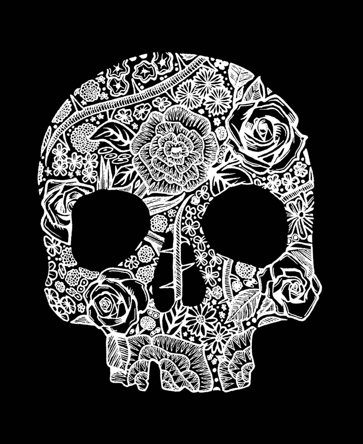 Men's Cotton/Poly Blend Word Art T-shirt - Flower Skull