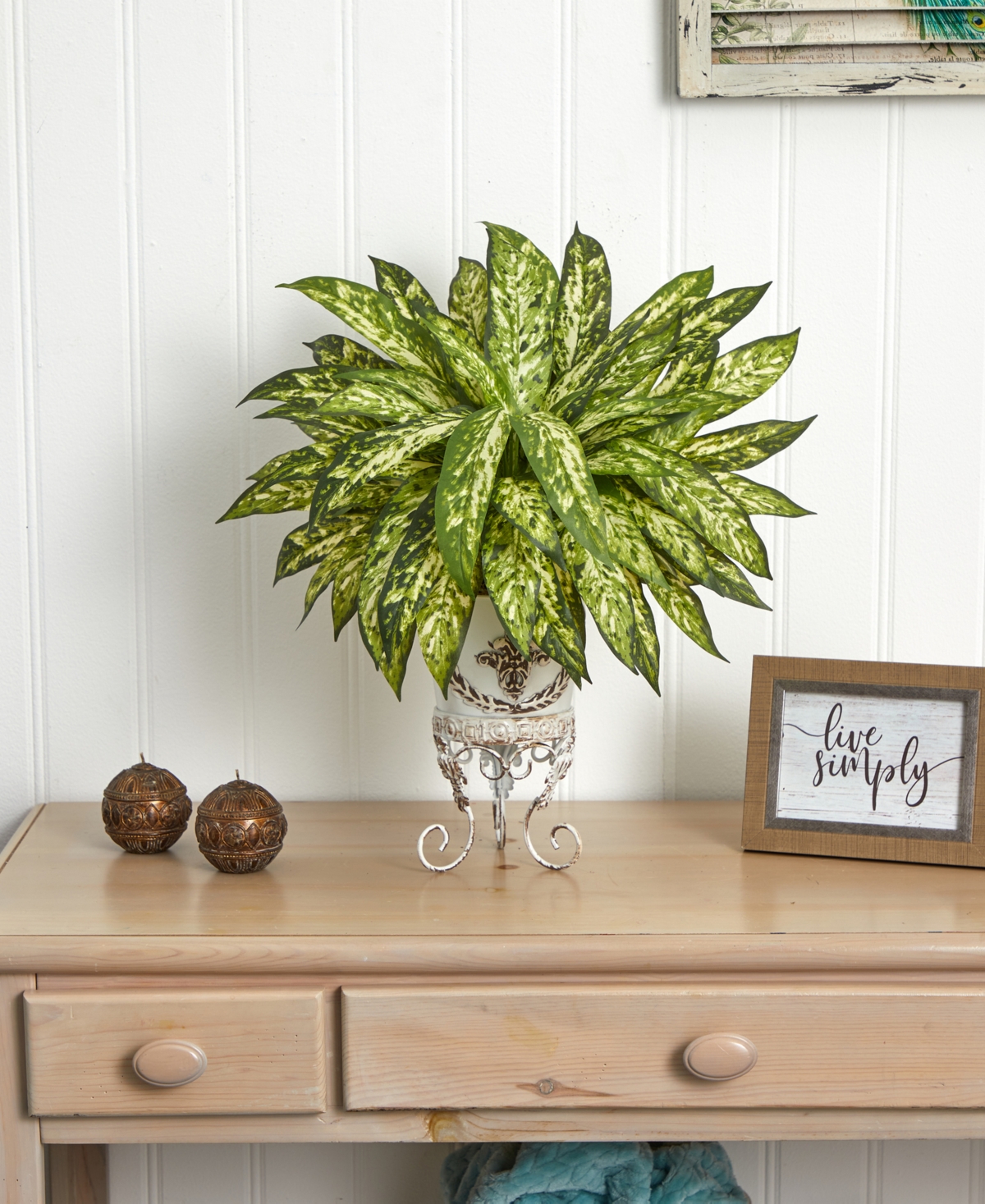 Nearly Natural 2' Aglaonema Artificial Plant in Metal Planter