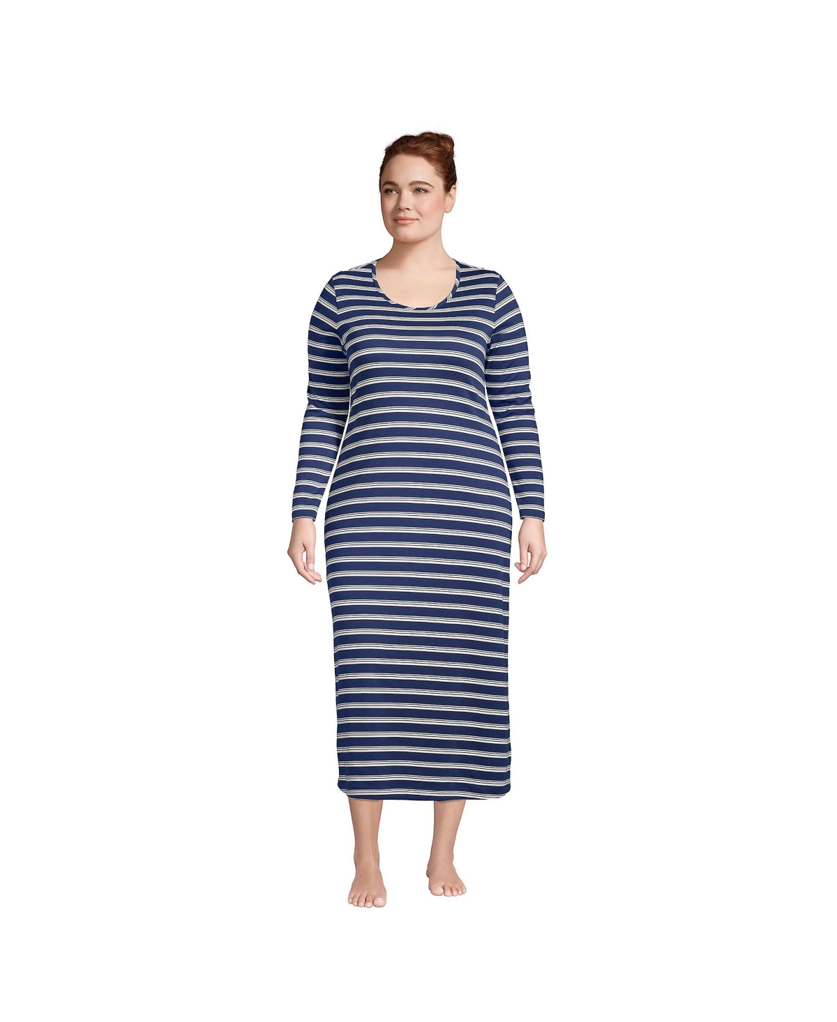 Lands' End Women's Plus Size Supima Cotton Long Sleeve Midcalf Nightgown