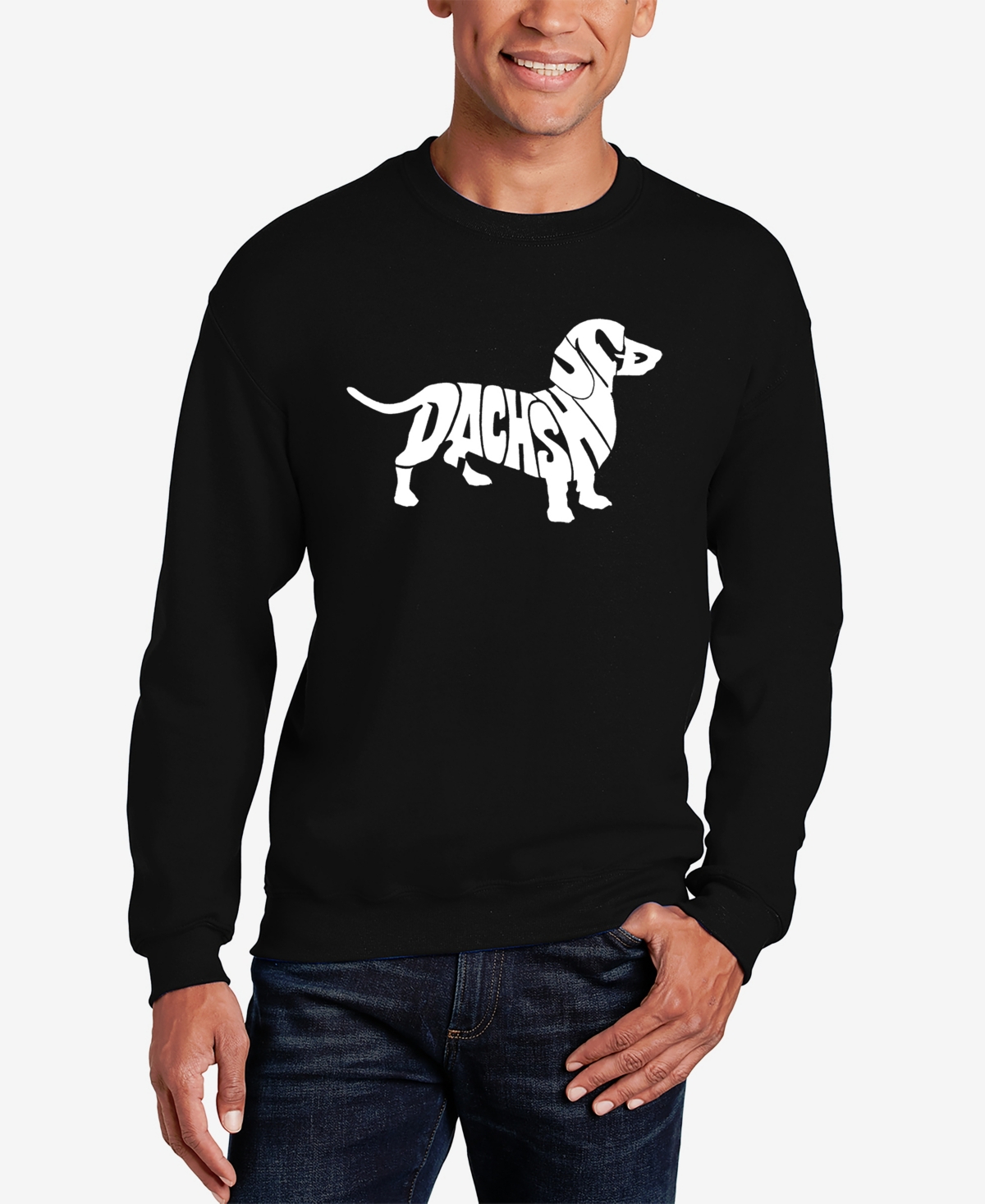 La Pop Art Men's Word Art Crewneck Dachshund Sweatshirt In Black