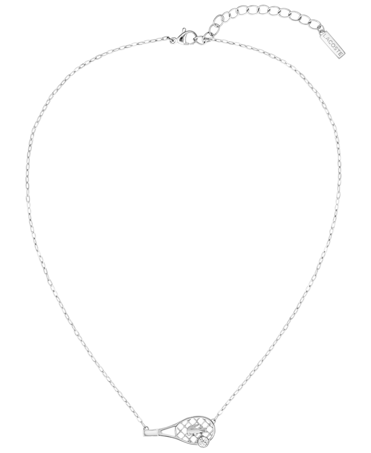 Lacoste Stainless Steel Tennis Racket Necklace In Silver