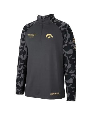 Men's Charcoal Iowa Hawkeyes OHT Military-Inspired Appreciation Long Range Raglan Quarter-Zip Jacket