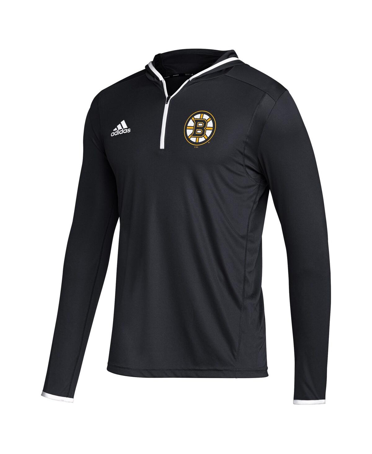 Shop Adidas Originals Men's Adidas Black Boston Bruins Team Long Sleeve Quarter-zip Hoodie T-shirt
