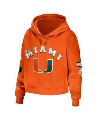 Women's Orange Miami Hurricanes Mixed Media Cropped Pullover Hoodie
