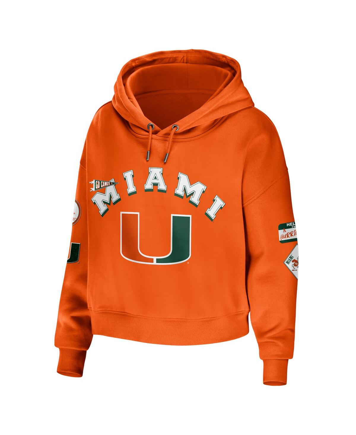 Shop Wear By Erin Andrews Women's  Orange Miami Hurricanes Mixed Media Cropped Pullover Hoodie