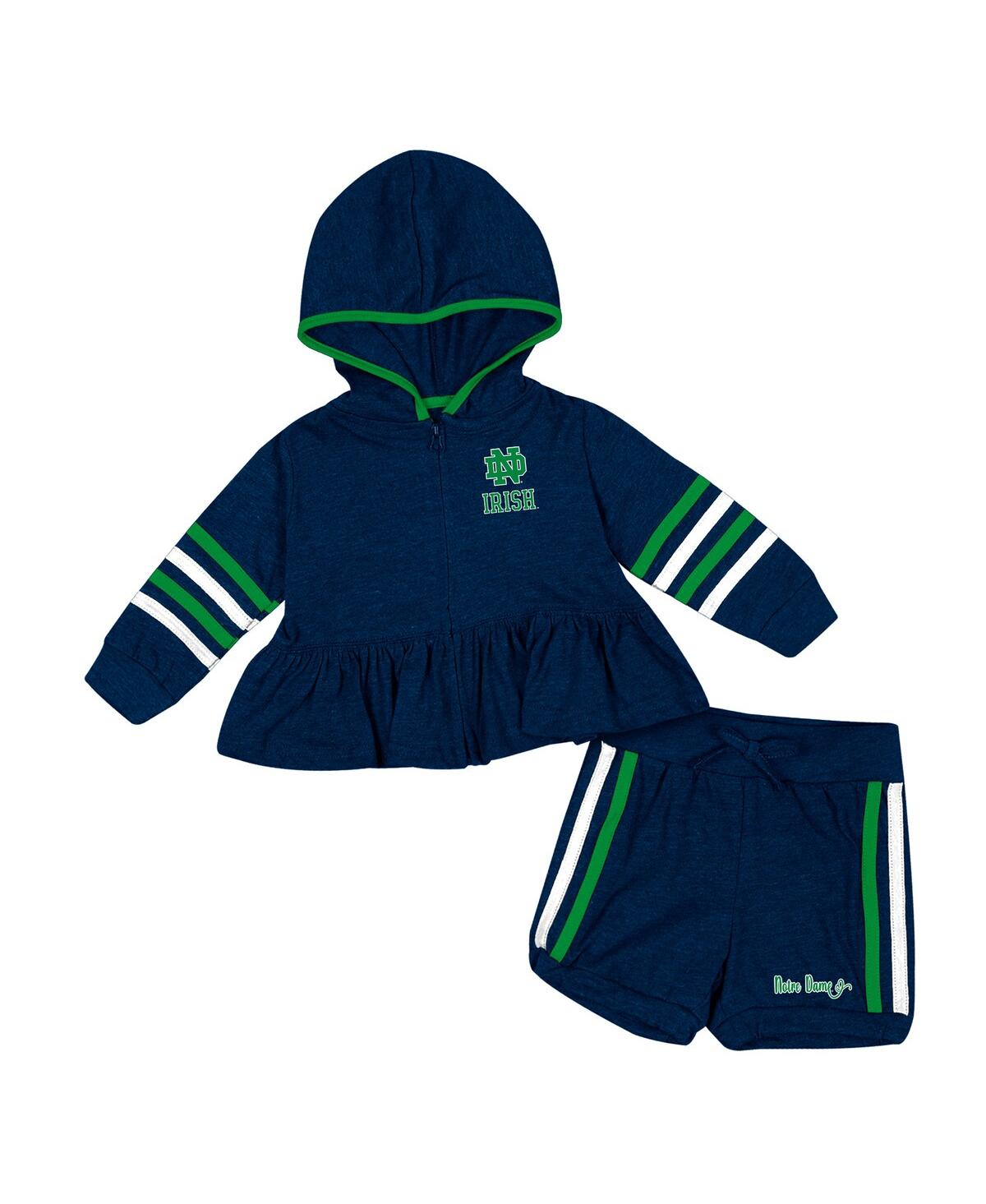 Colosseum Babies' Girls Infant  Navy Notre Dame Fighting Irish Spoonful Full-zip Hoodie And Shorts Set