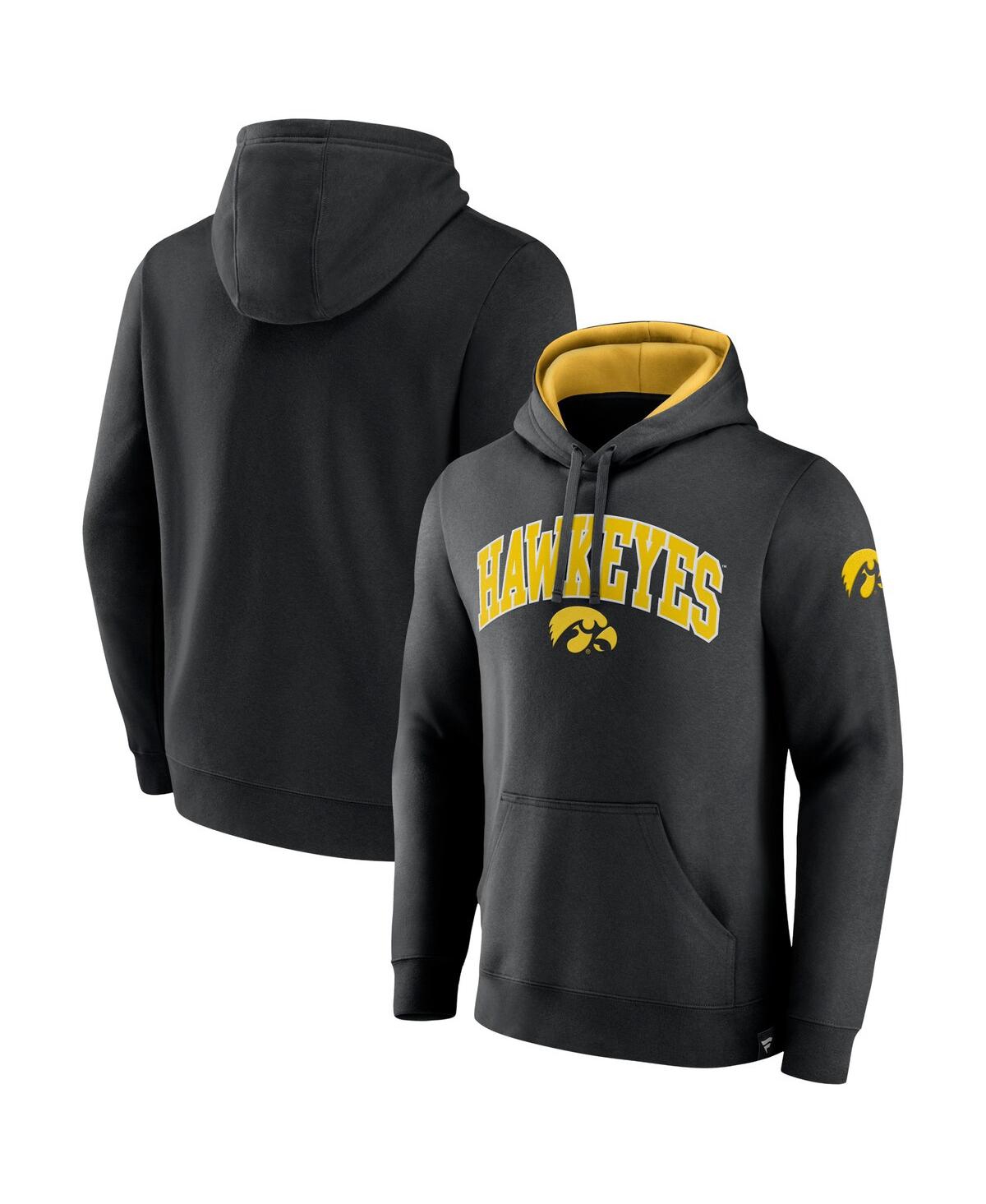Fanatics Men's  Black Iowa Hawkeyes Arch And Logo Tackle Twill Pullover Hoodie In Black