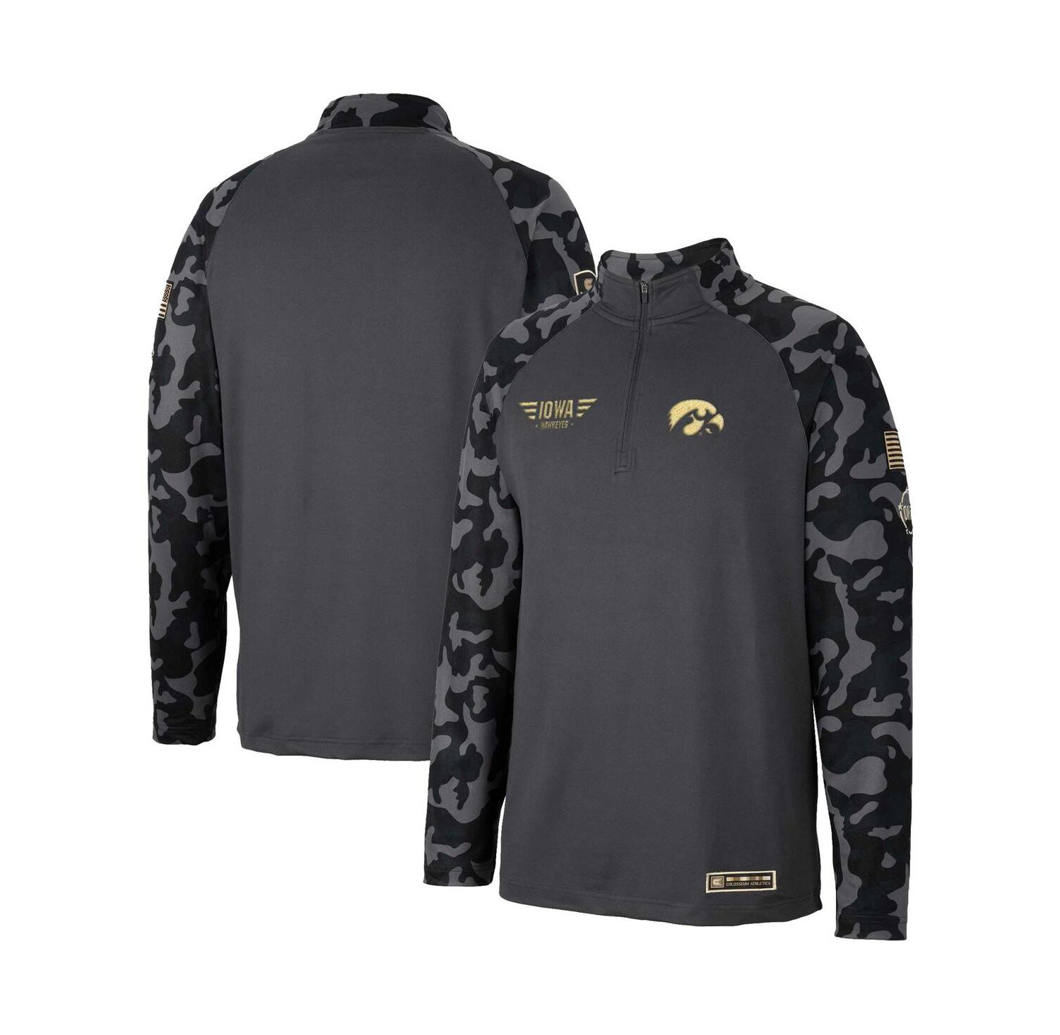 Men's Charcoal Iowa Hawkeyes OHT Military-Inspired Appreciation Long Range Raglan Quarter-Zip Jacket