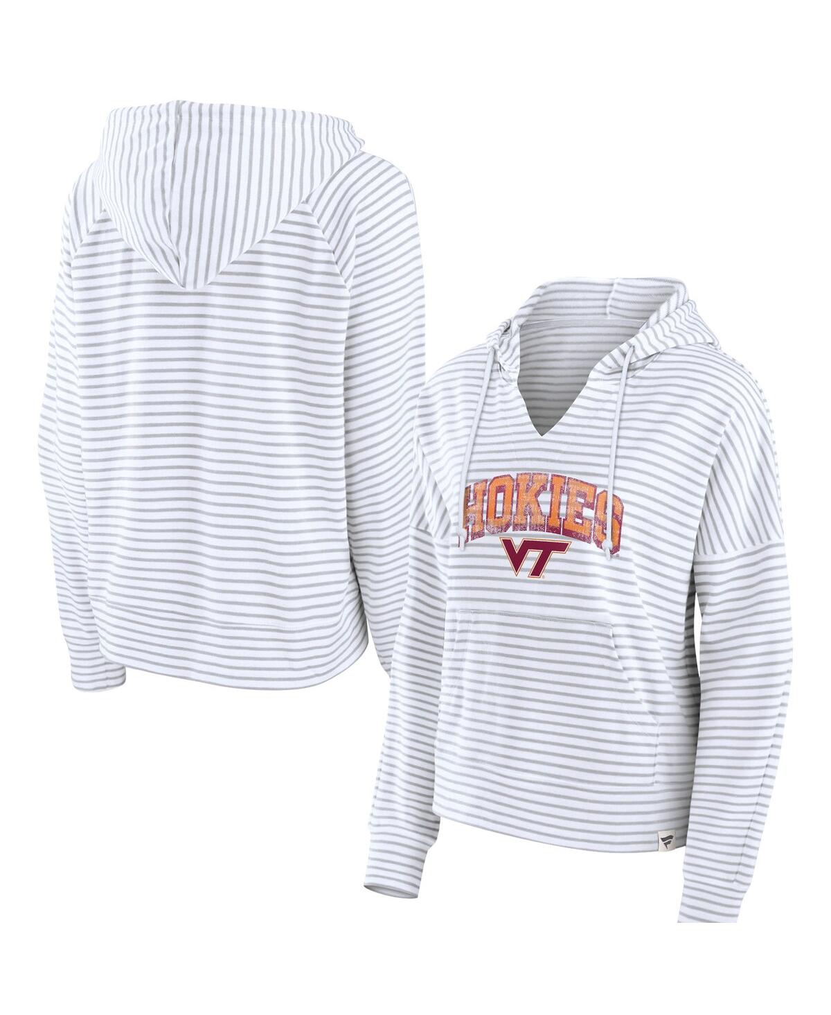 Fanatics Women's  White Virginia Tech Hokies Striped Notch Neck Pullover Hoodie