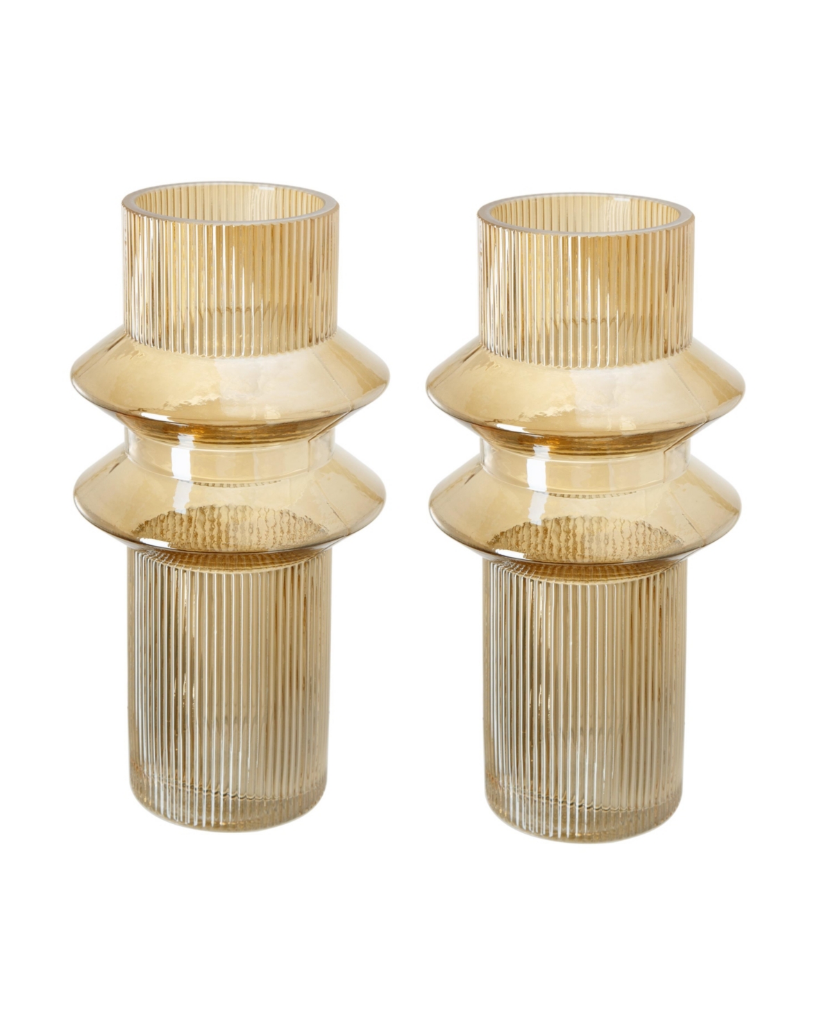 Ab Home Ribbed Glass Vases, Set Of 2 In Amber Luster