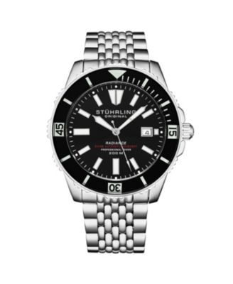 Stuhrling Men s Radiance Heritage 1006 43mm Swiss Automatic Diver Watch Black Dial Bezel Oyster-Style Bracelet Exhibition Caseback 200M Wr - Sil 238$