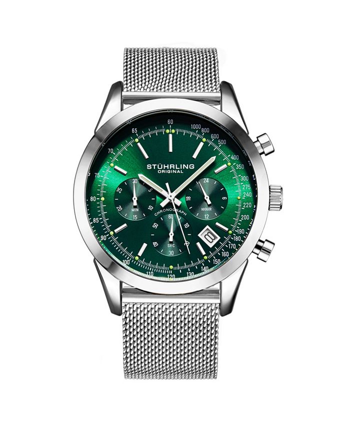 Stuhrling Men s Monaco Silver tone Mixed Metal Green Dial 44mm