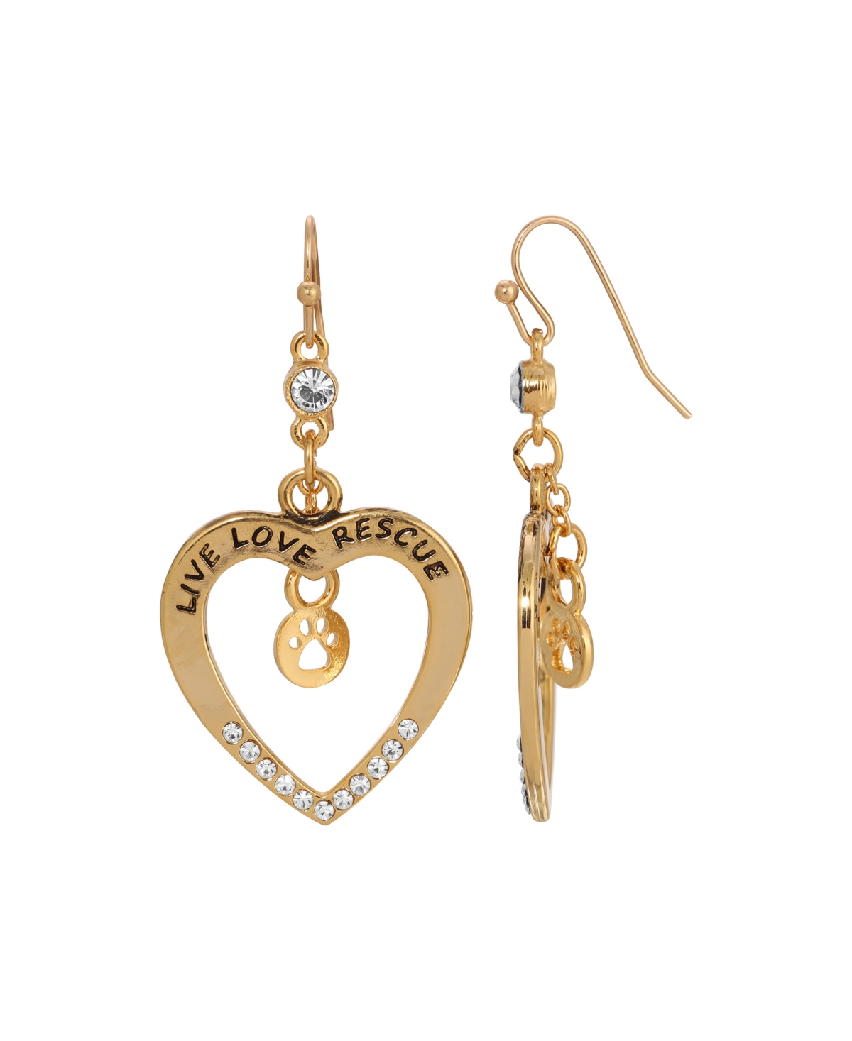 2028 2029 Crystal Heart Live Love Rescue Earrings In Gold