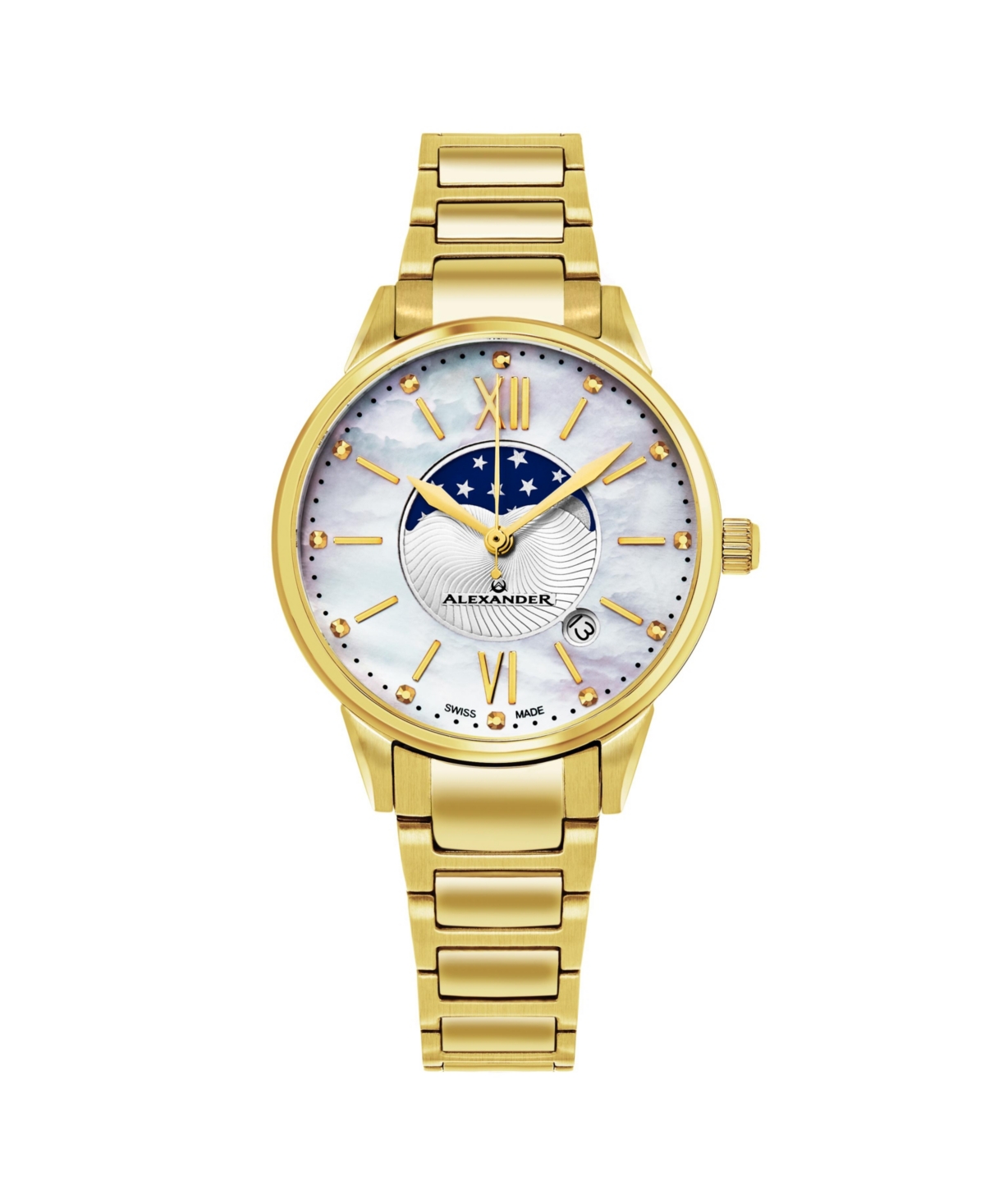 Alexander Women's Vassilis Gold-tone Yellow Gold-tone Stainless Steel , Mother Of Pearl Dial , 35mm Round Watc