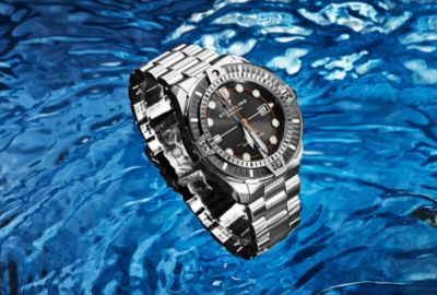 Men s Astral Diver 44mm Swiss Automatic Watch, Black Dial, Stainless Steel Bracelet, Rotating Bezel, 200M Water Resistant