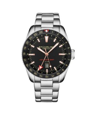 Stuhrling Mens Aquadiver Silver-tone Stainless Steel Black Dial 49mm Round Watch - Silver-tone 109$