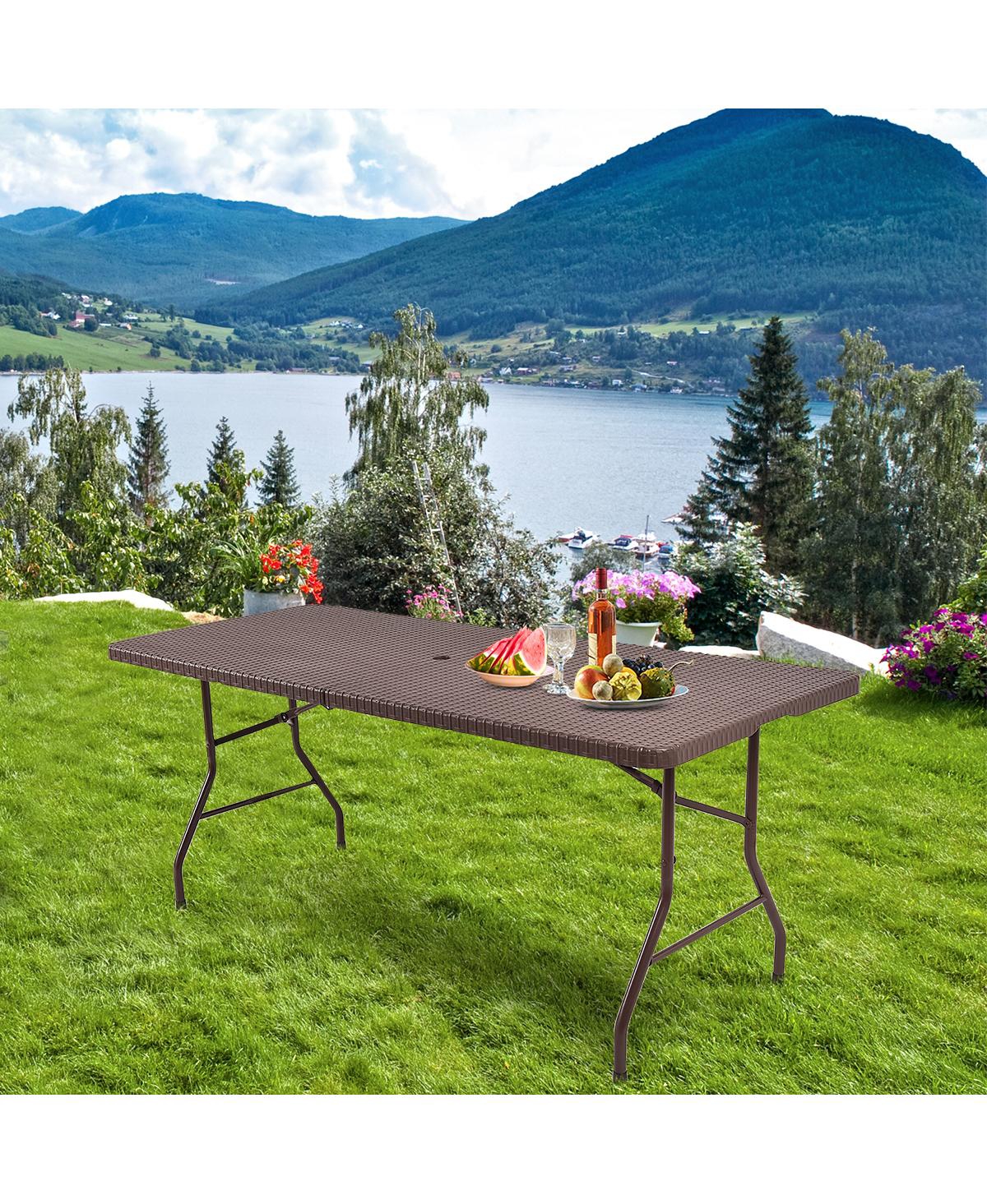 Costway Folding Table Rattan Portable Indoor Outdoor Picnic Party Dining Camping