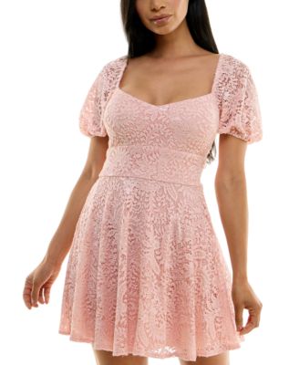 B Darlin Juniors' Puff-Sleeve Lace-Up Back Fit & Flare Dress - Macy's