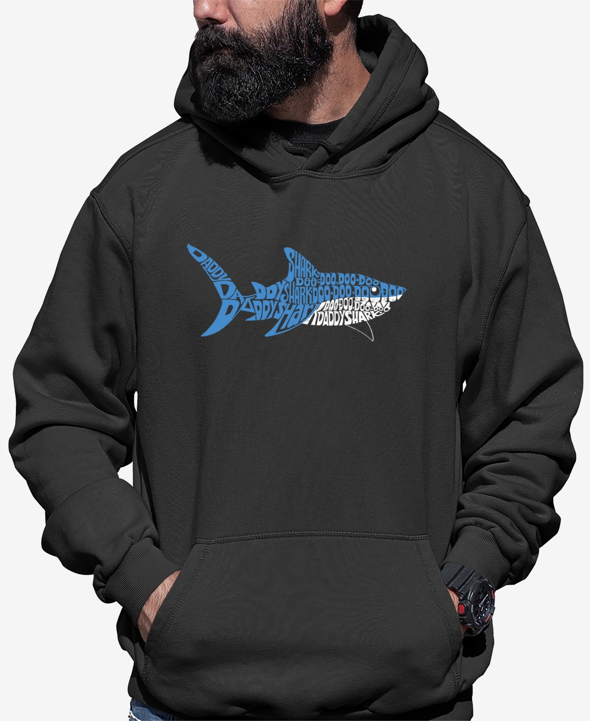 La Pop Art Men's Word Art Daddy Shark Hooded Sweatshirt