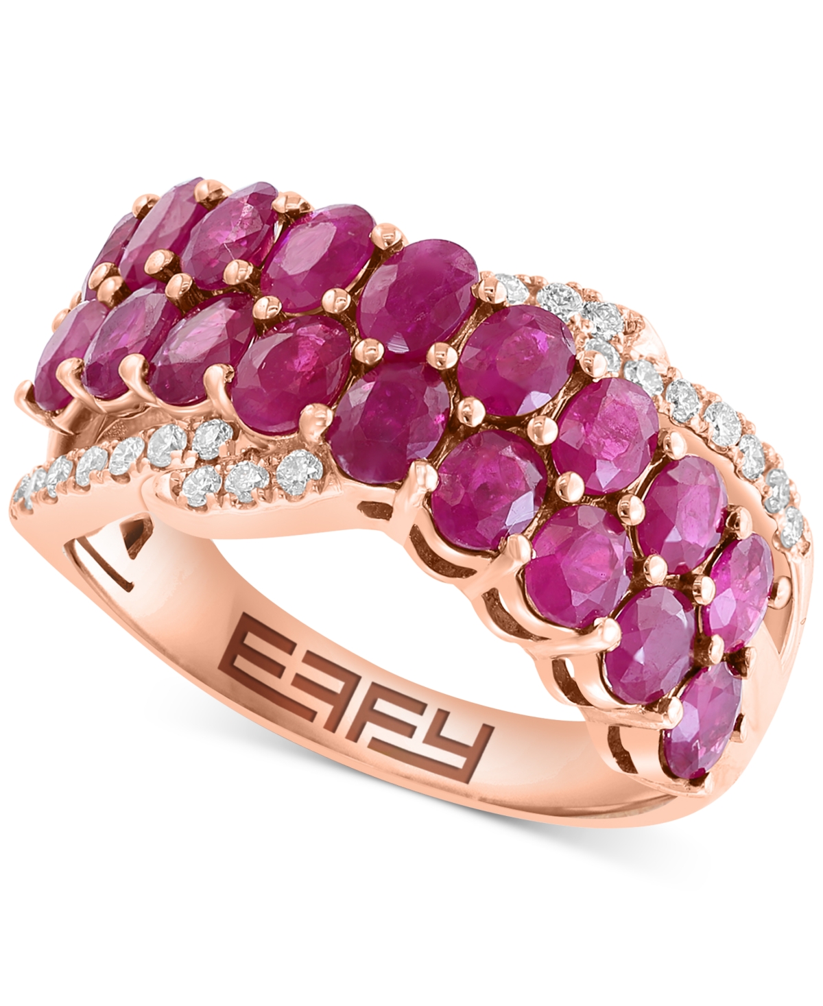Effy Collection Effy Ruby (2-3/4 Ct. T.w.) & Diamond (1/6 Ct. T.w.) Crossover Cluster Ring In 14k Rose Gold