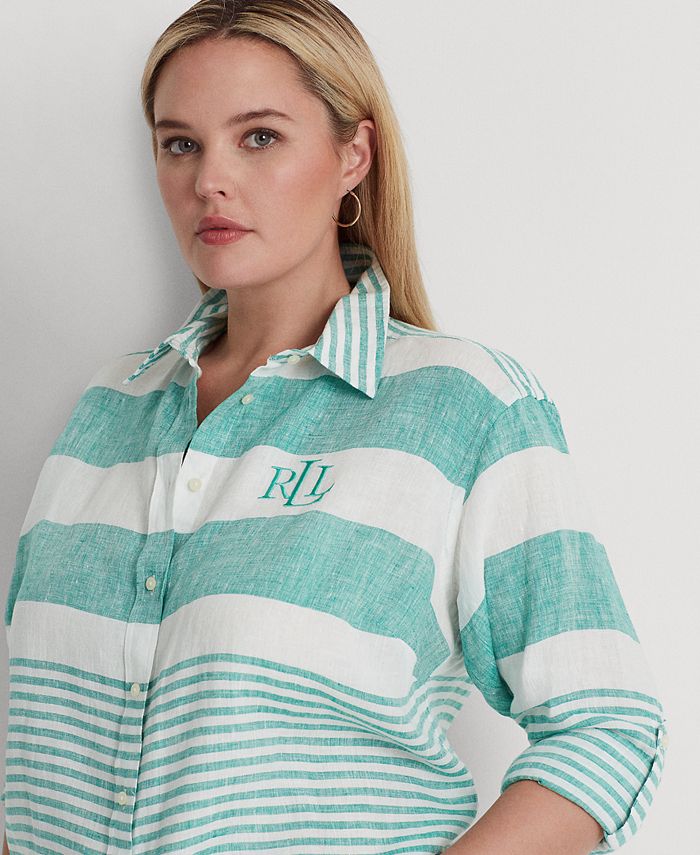 Lauren Ralph Lauren Plus Size Striped Linen Shirt & Reviews Tops