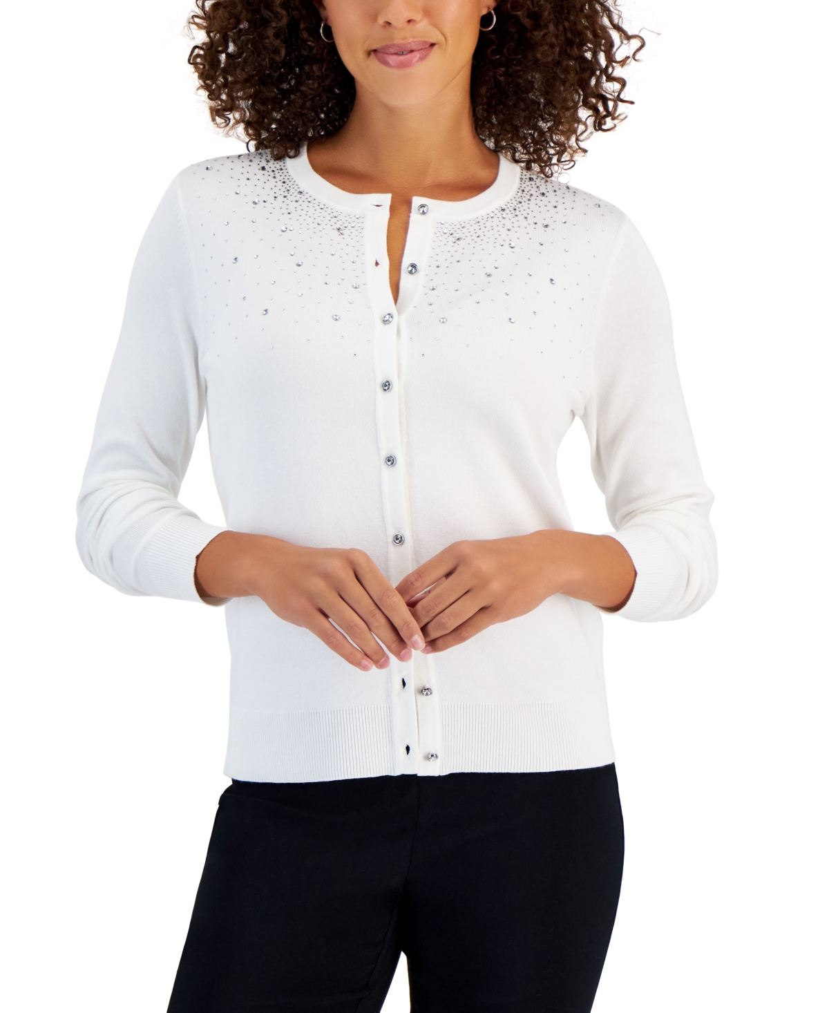Jm Collection Women's Embellished Button Cardigan, Created for Macy's