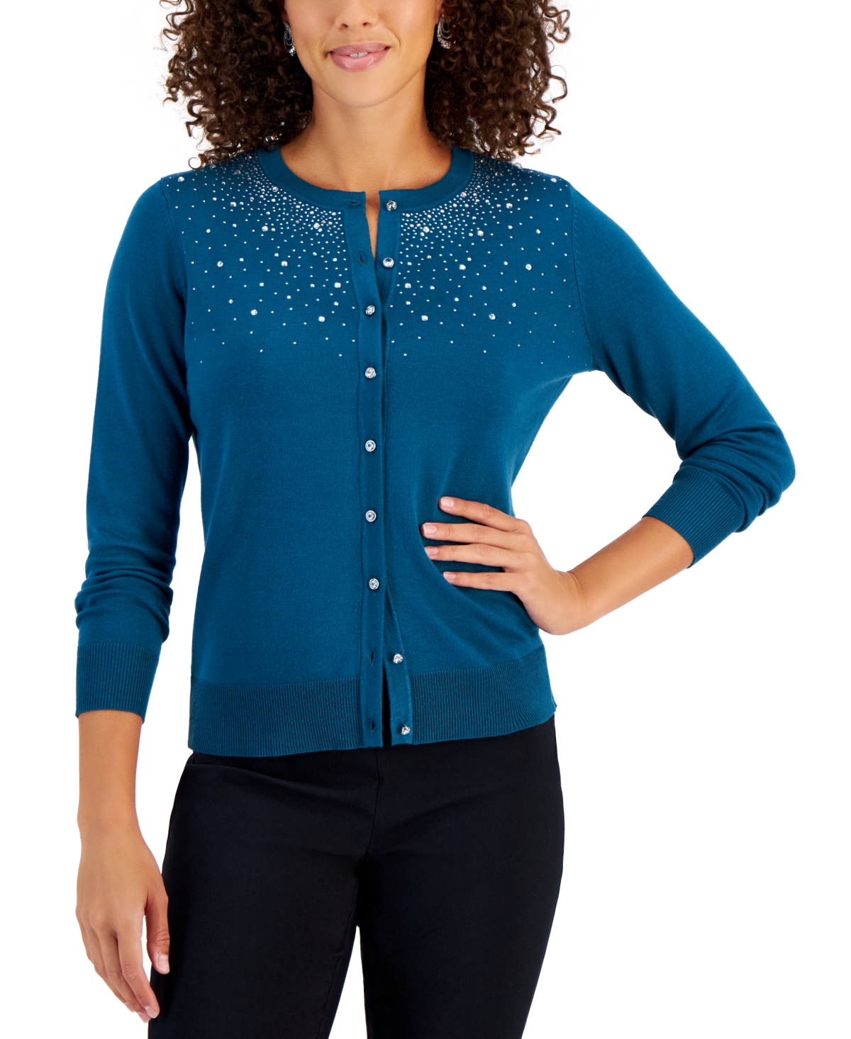 Jm Collection Women's Embellished Button Cardigan, Created for Macy's