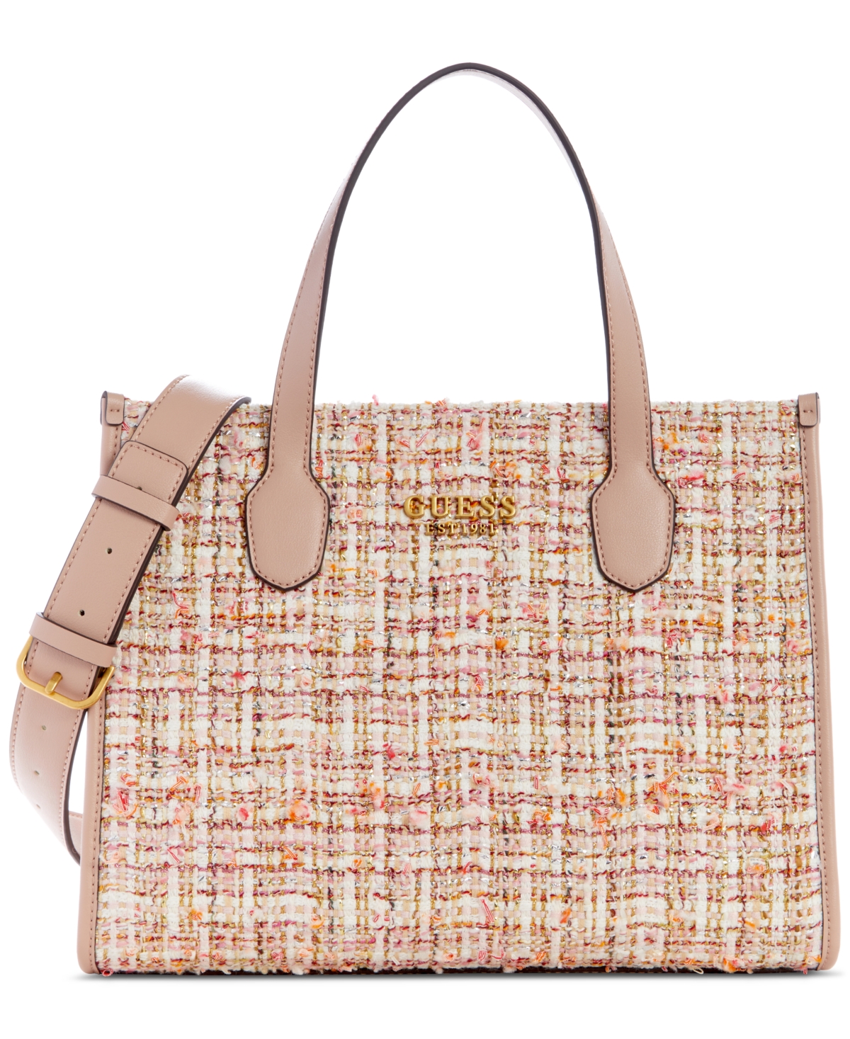 GUESS SILVANA TWEED DOUBLE COMPARTMENT MEDIUM TOTE