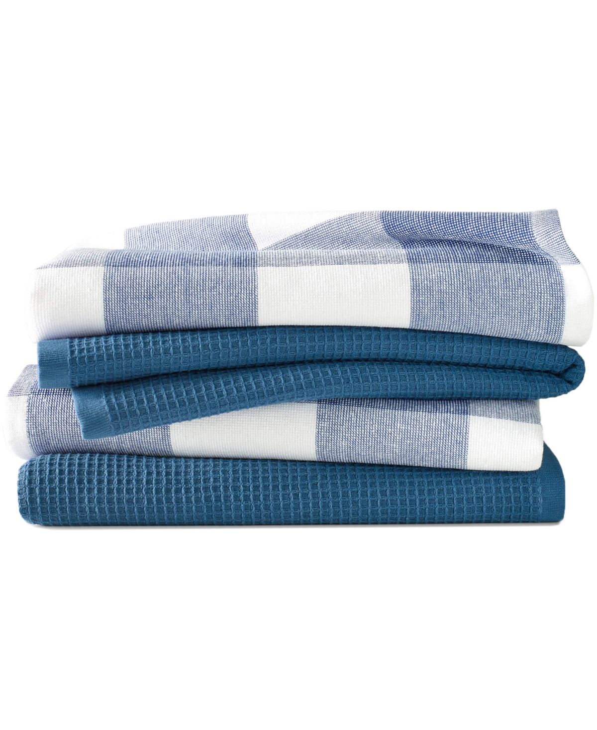 Blue Loom Jackson Plaid Waffle Weave Kitchen Towel, Set Of 4 In Denim