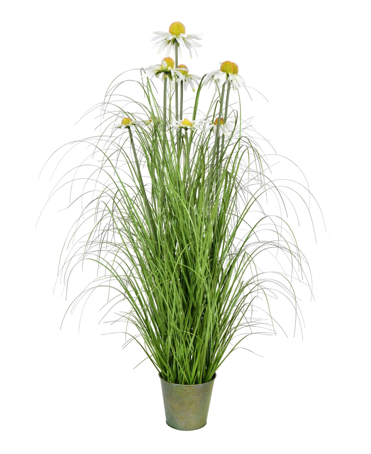 37" Artificial Potted Green Grass and Daisies - Green