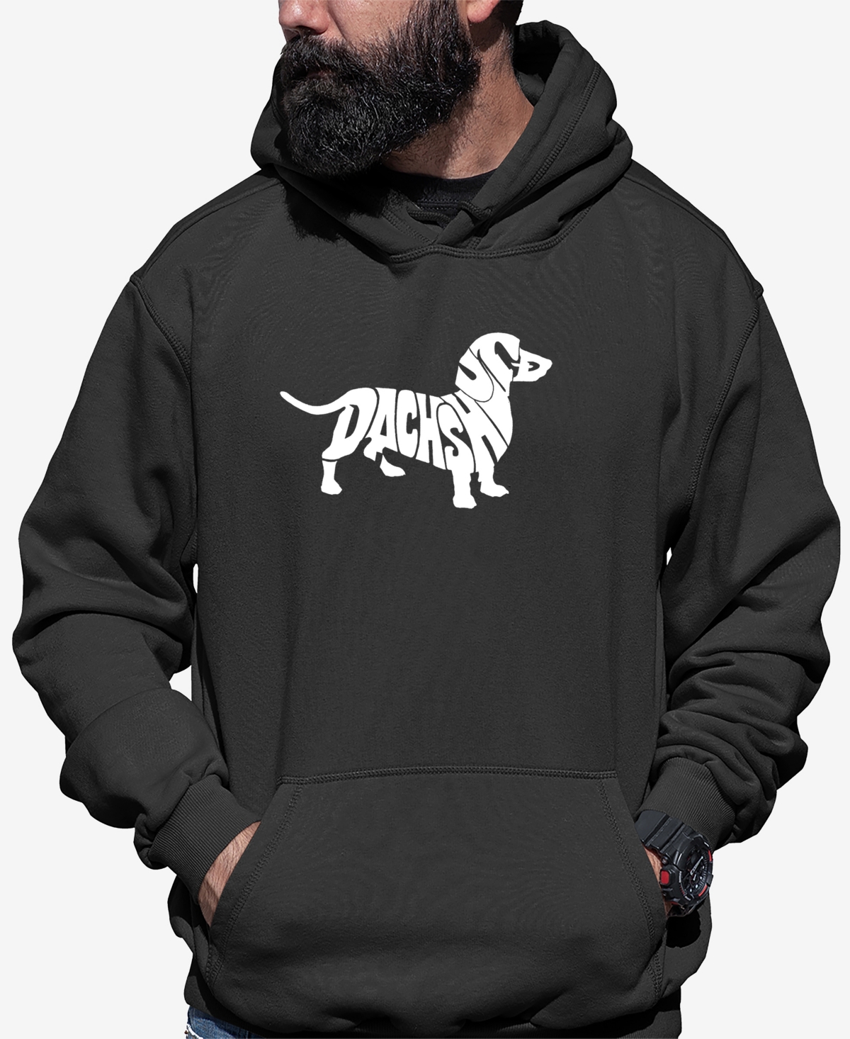 La Pop Art Men's Word Art Dachshund Long Sleeve Hooded Sweatshirt In Dark Gray