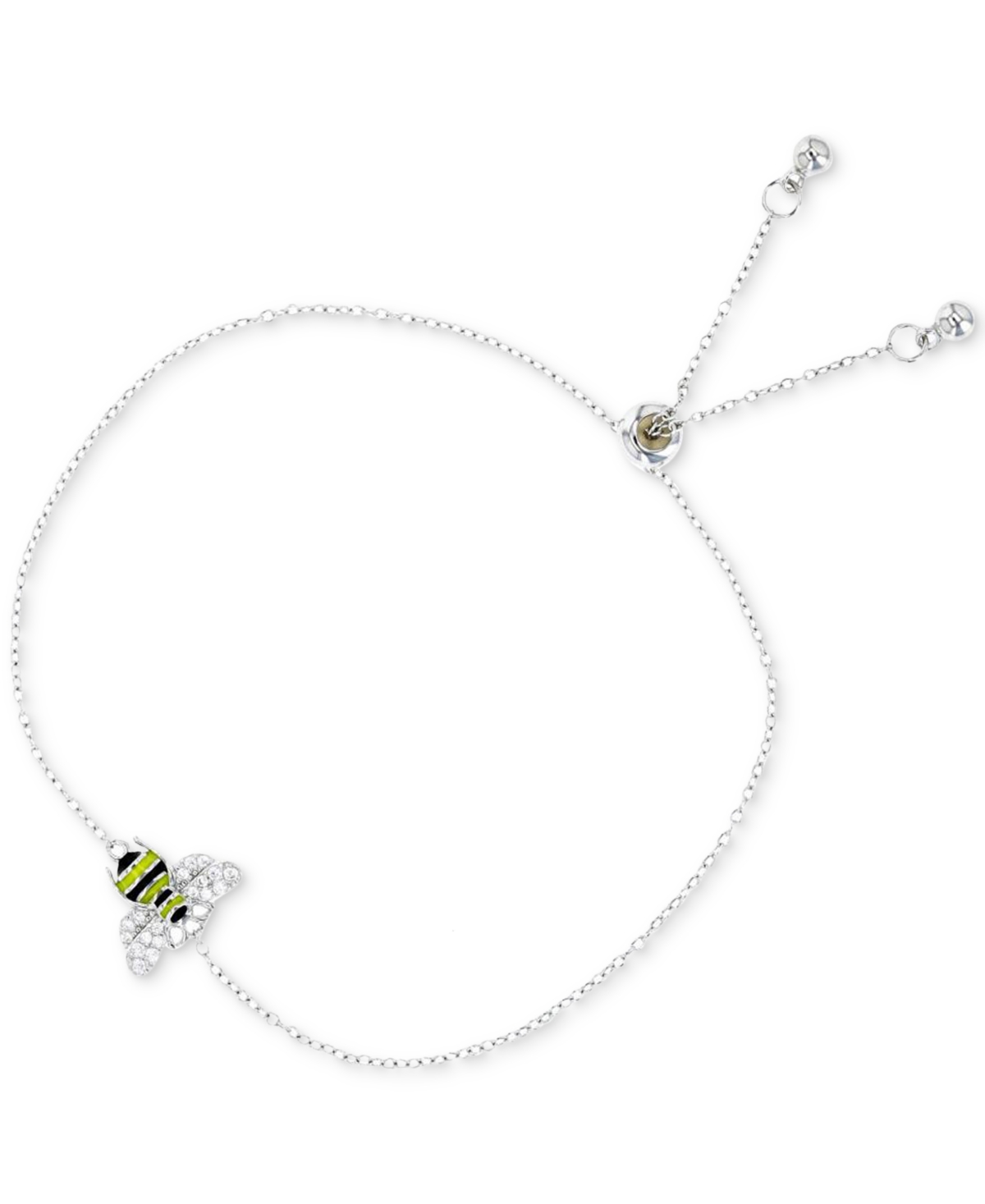 Macy's Cubic Zirconia & Enamel Bee Bolo Bracelet In Silver