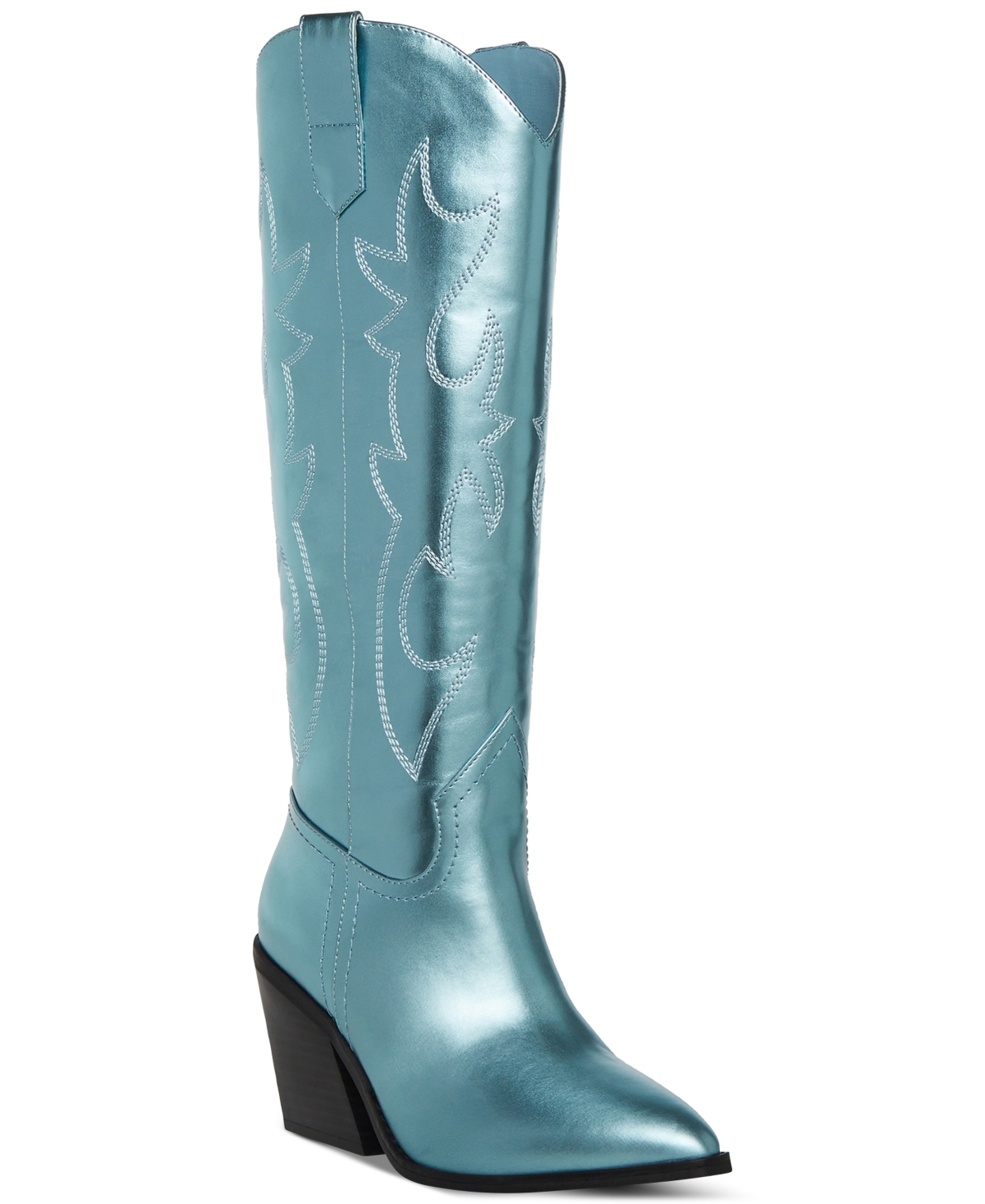 Madden Girl Arizona Knee High Cowboy Boots In Blue Metallic