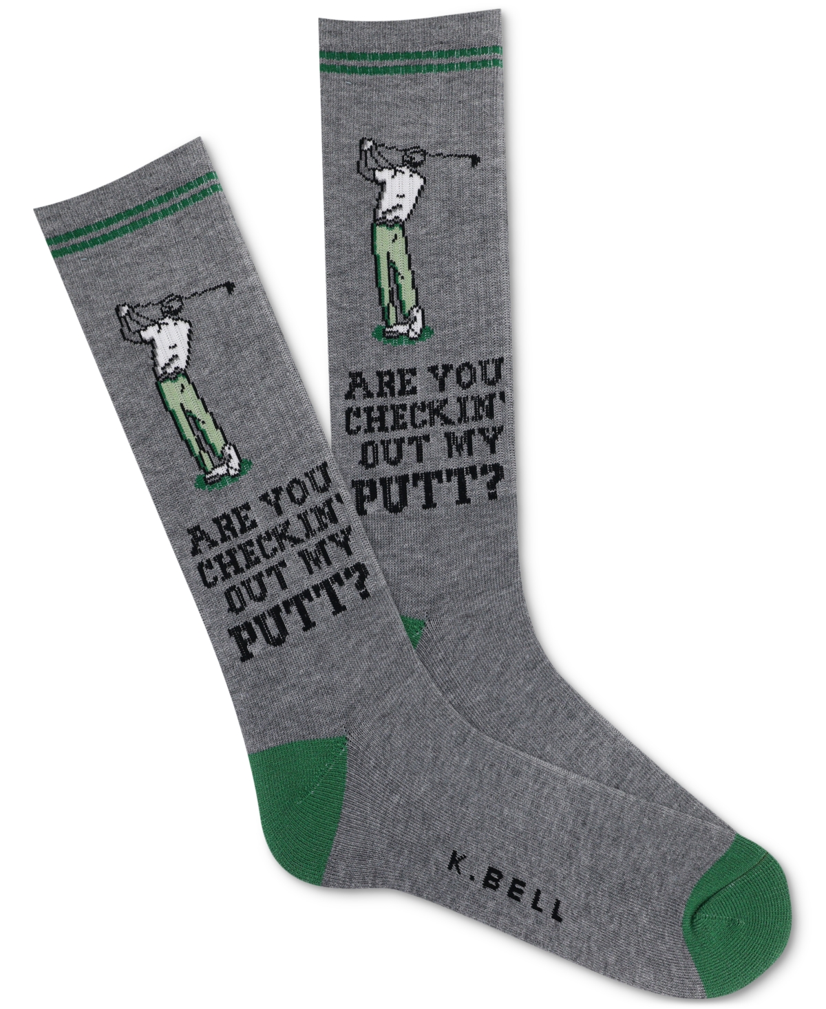 K. Bell Socks Men's Checkin' Out My Putt Crew Socks - Medium Grey