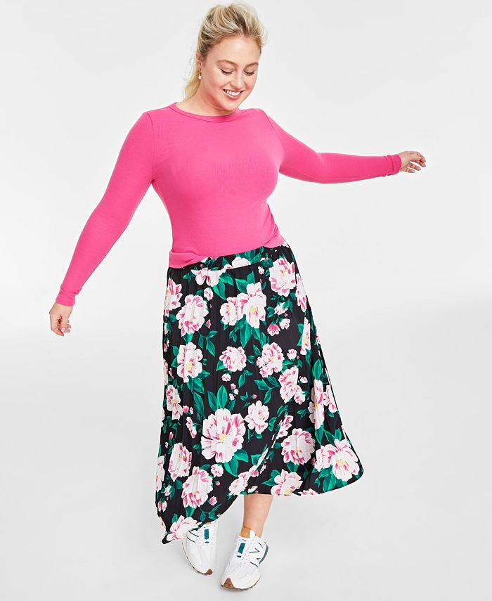On 34th Women s Floral Print Pleated Midi Skirt Created for