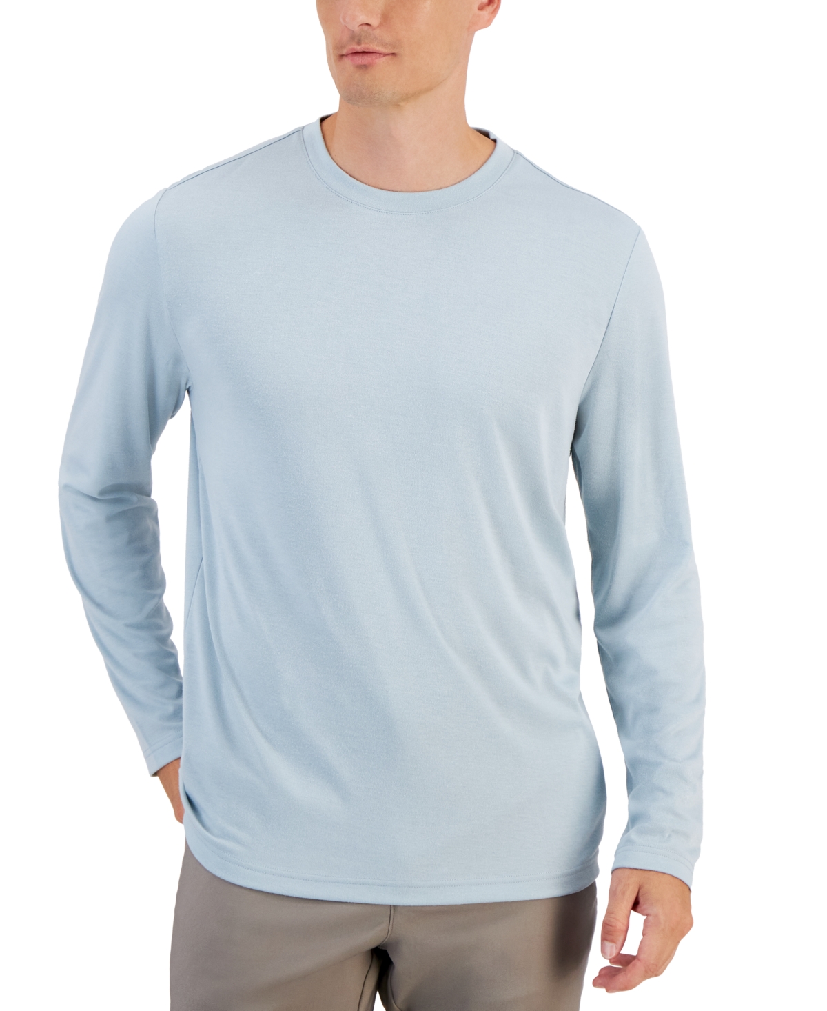 Shop Alfani Alfatech Long Sleeve Crewneck T-shirt, Created For Macy's In Cloud Blue