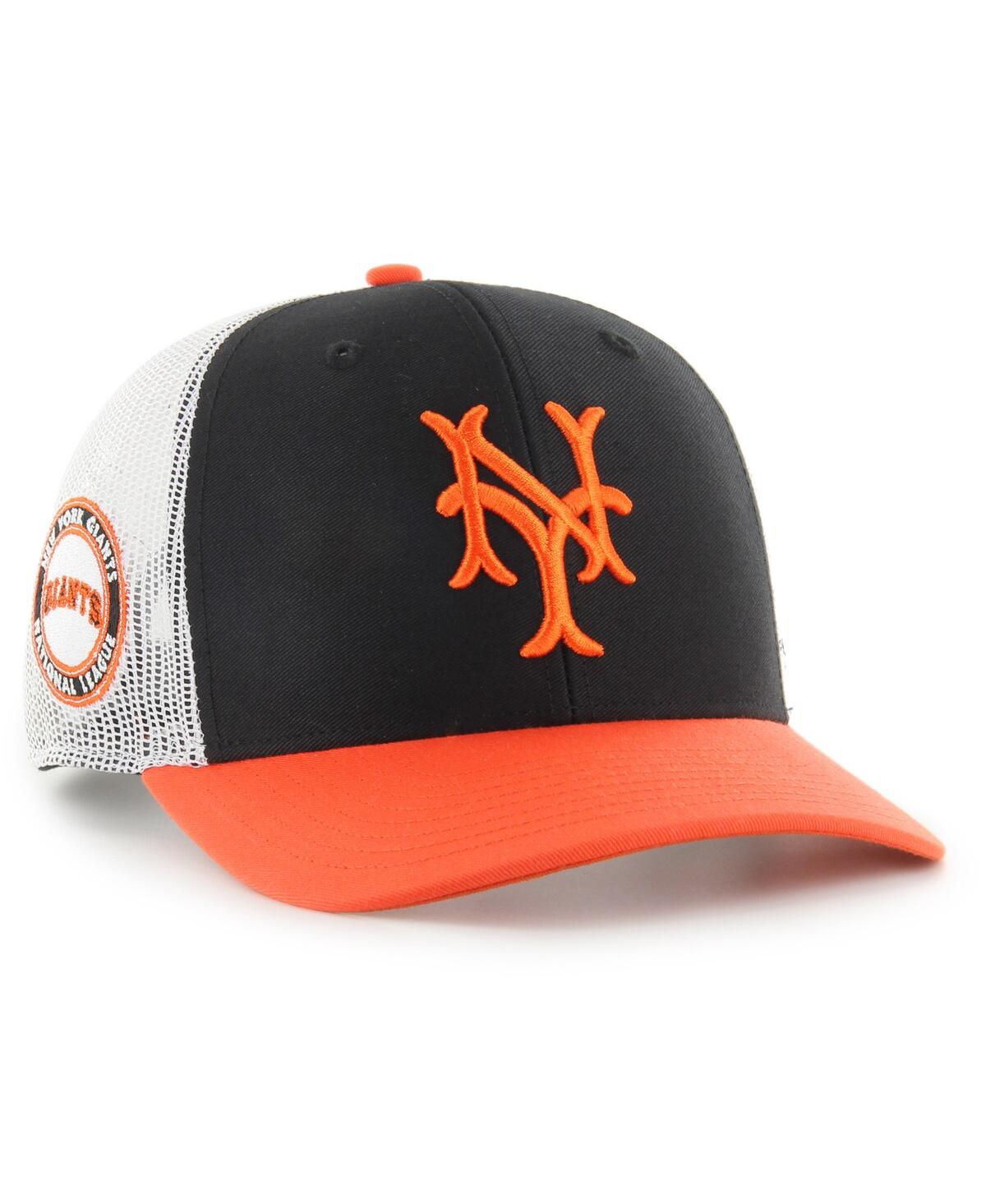 47 Brand Men's ' Black, Orange Ny Giants Sidenote Trucker Snapback Hat In Black,orange
