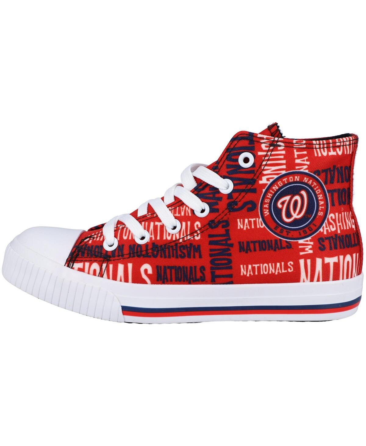 Foco Kids' Youth Boys And Girls  Red Washington Nationals Repeat Wordmark High Top Canvas Allover Sneakers