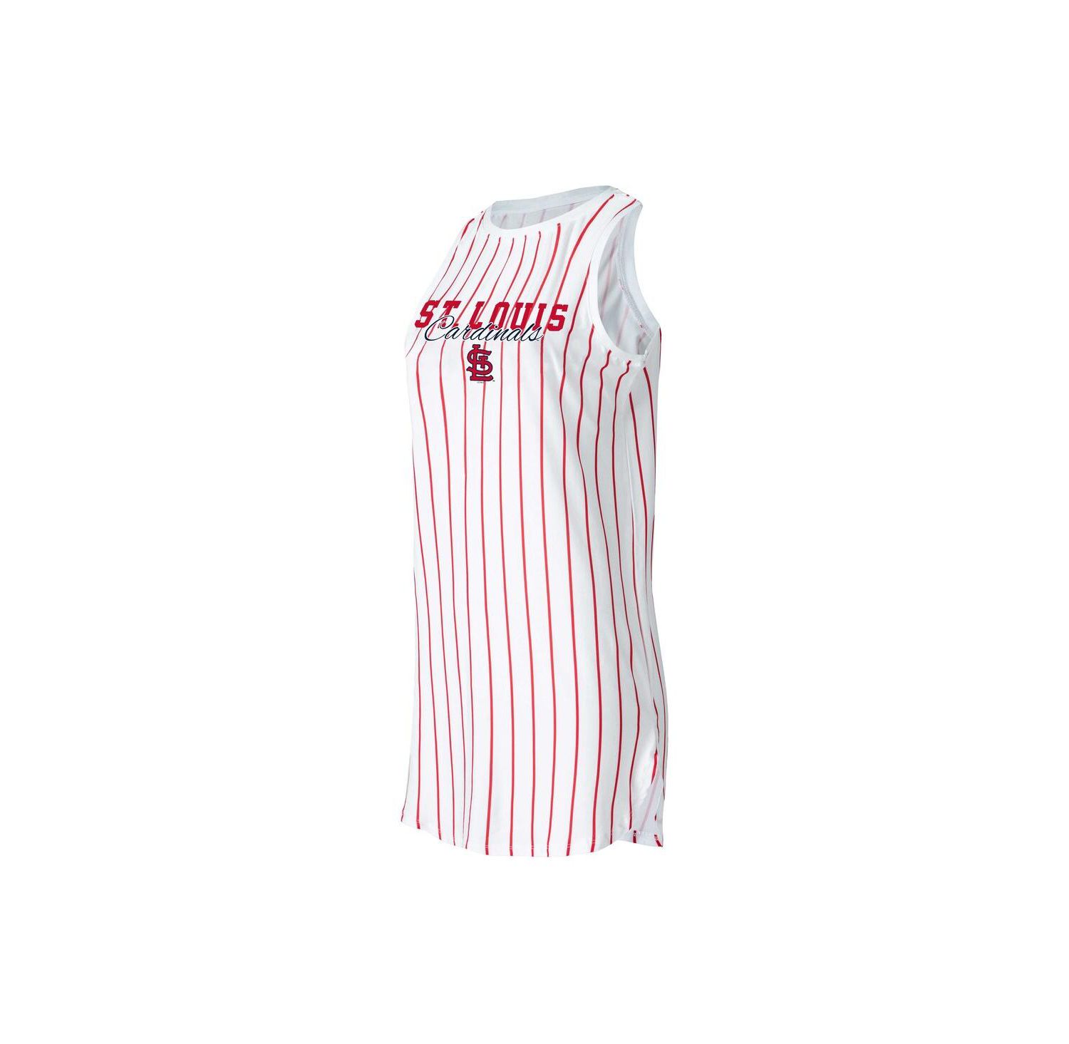 Women's White St. Louis Cardinals Reel Pinstripe Knit Sleeveless Nightshirt