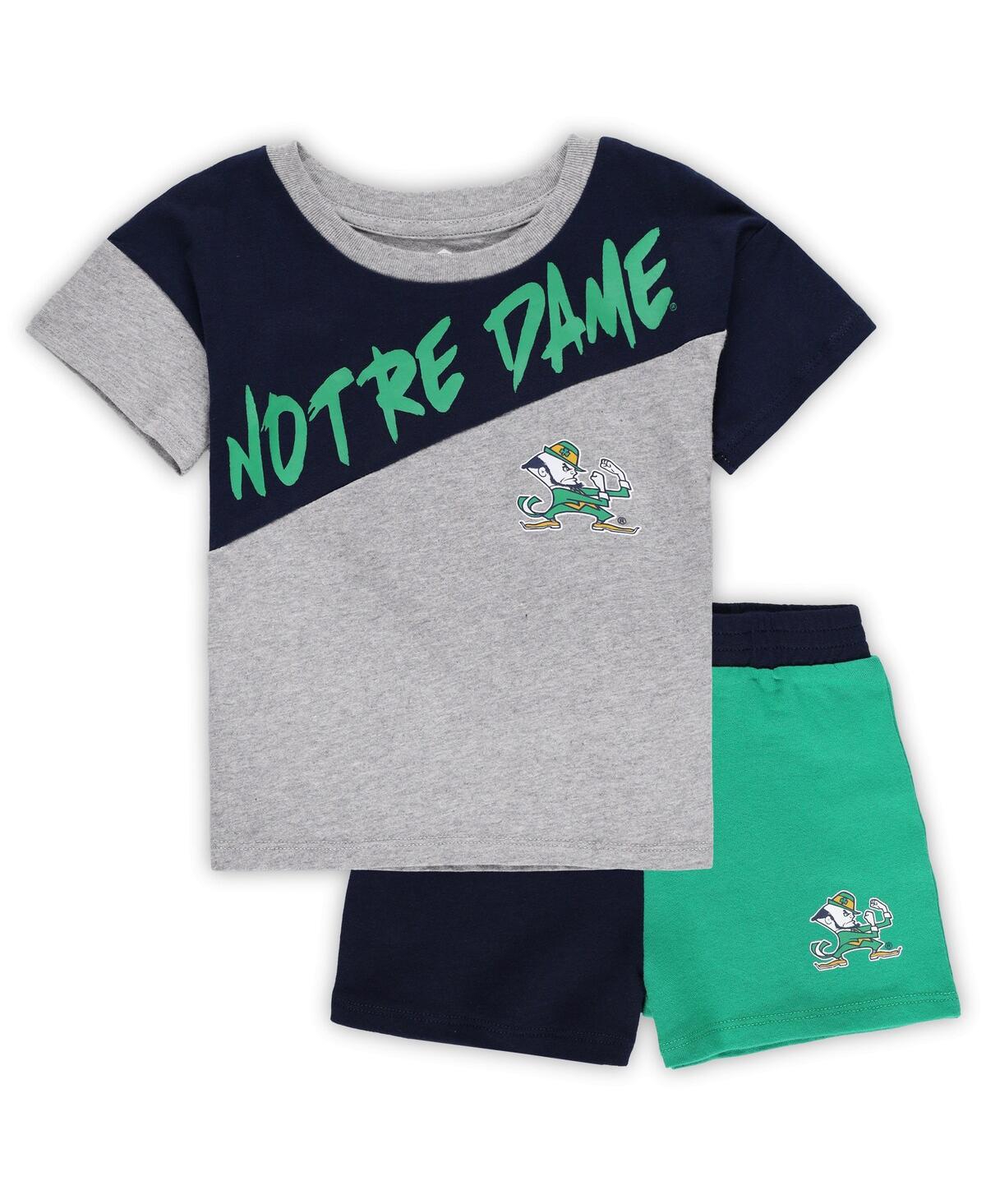 Outerstuff Babies' Toddler Boys And Girls Heather Gray Notre Dame Fighting Irish Super Star T-shirt And Shorts Set